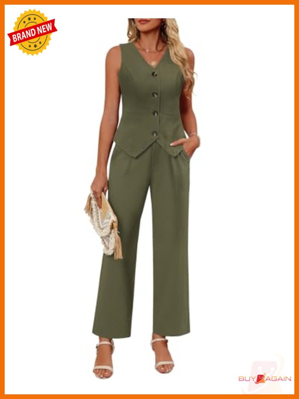 Sleeveless Cotton Suit Vest and Wide Leg Pant 2 Piece Set